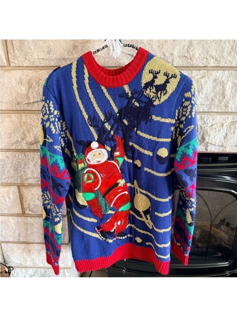 Celebrate Together Men's Festive Space-Themed Ugly Christmas Sweater Small